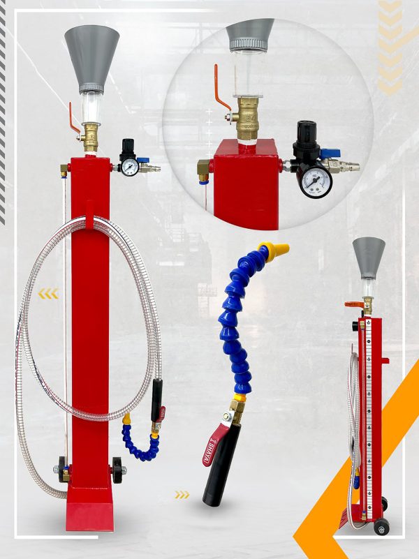 Wheel-mounted cigarette-style grease gun for fast, precise, and clean gearbox servicing in professional workshops