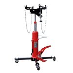 Half-ton chain gearbox jack for safely lifting and removing gearboxes in light and medium vehicles, with adjustable height and hydraulic lock for professional workshop use
